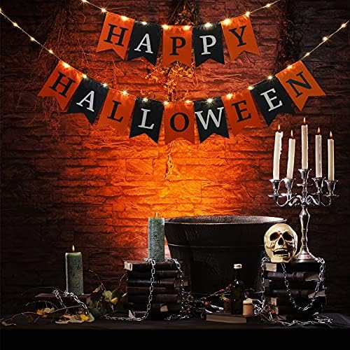 Happy Halloween Fabric Banner with String Light for Fireplace
