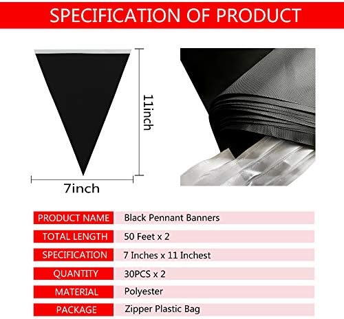 100 Feet Solid Black Pennant Banner Flags Bunting Set for Events