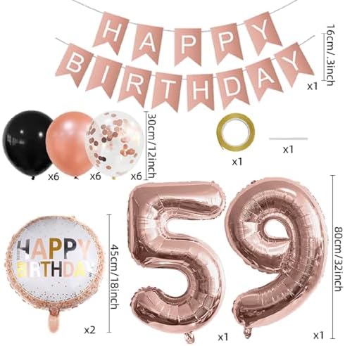 Rose Gold 59th Birthday Foil Balloons Decorations