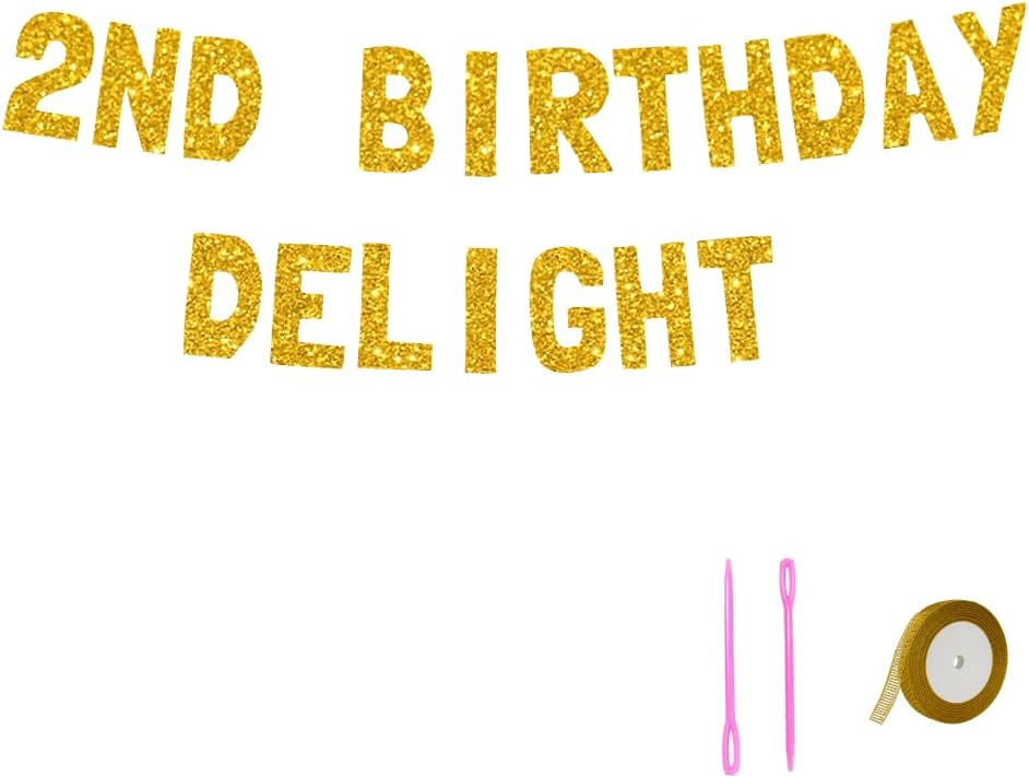 Meowoo 2nd Birthday Bash Decor Glittery Gold Letters