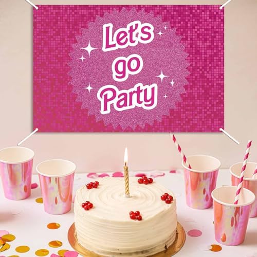 Pink Birthday Party Decorations Lets Go Backdrop Banner