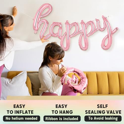 Rose Gold Happy Birthday Balloon Banner Sign