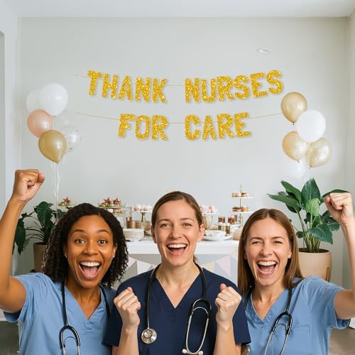 Meowoo Nurse Appreciation Banner with Gold Glitter