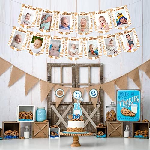 Sursurprise 1st Birthday Cookie and Milk Photo Banner for Kids
