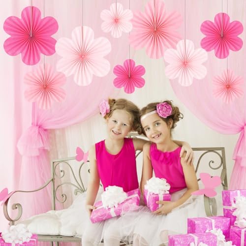 DODOKIM Pink Paper Fans Wall Decor Pack of 9