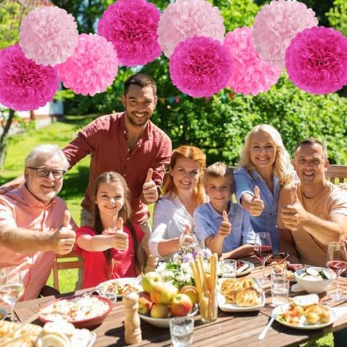 10pcs Pink Tissue Paper Pom Poms for Decorations