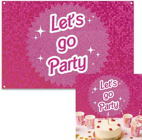 Pink Birthday Party Decorations Lets Go Backdrop Banner