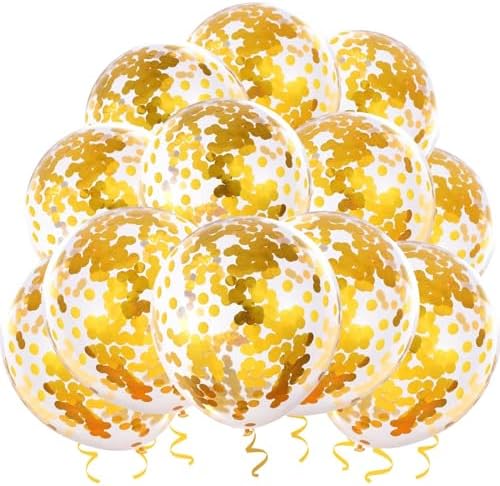 Gold Confetti Balloons 25 Pcs 12 Inch Clear Latex