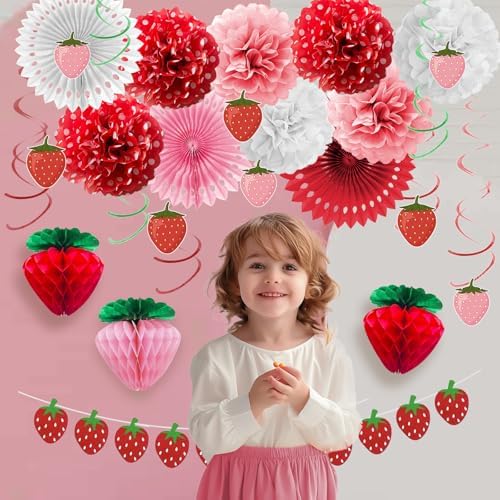 Lasocy Strawberry Party Decor Set for Girls