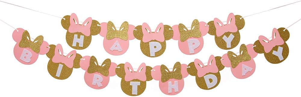 Pink and Gold Minnie Birthday Banner Decorations