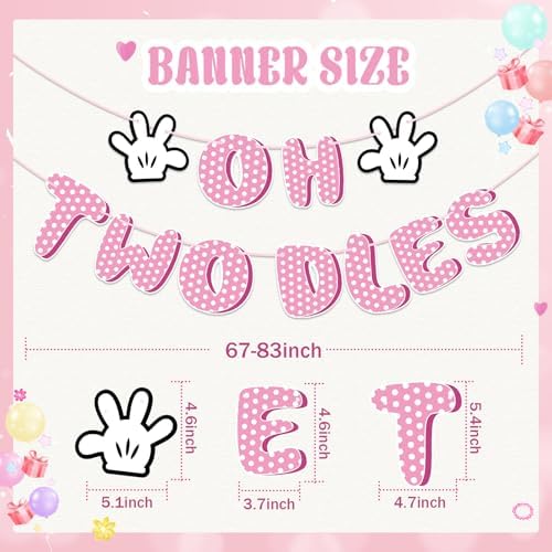 Pink Mouse Oh Twodles Birthday Banner Decorations