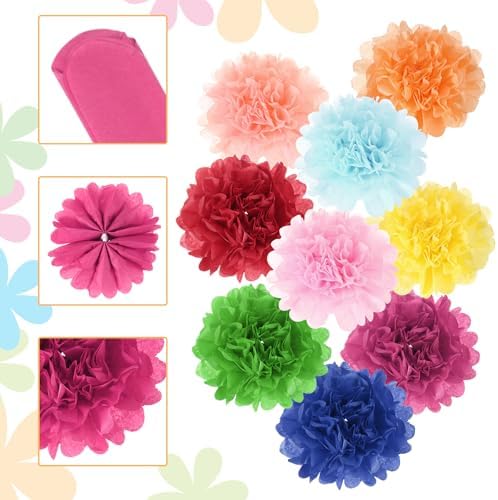 MECCANIXITY 5pcs Paper Pom Poms 6 Inch Rose Red Tissue Flowers