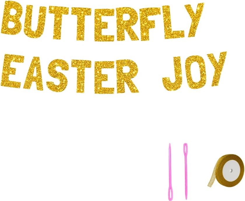 Meowoo Easter Decorations Butterfly Glitter Banner 77 Inch Large