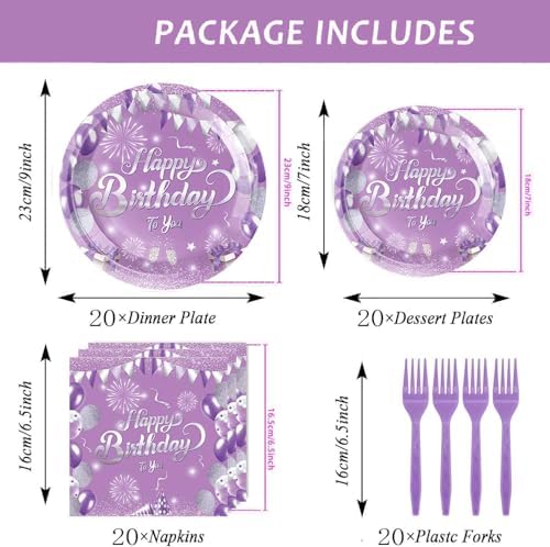 Purple Birthday Decorations Party Tableware Set 81Pcs