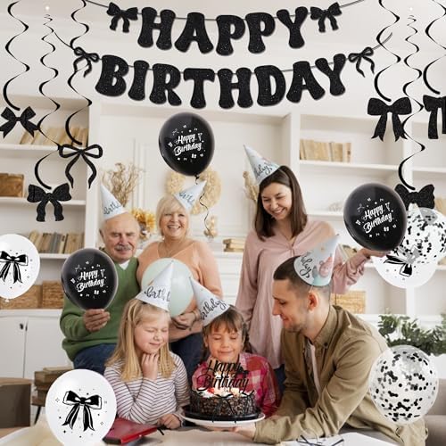 Black Bow Birthday Decorations Set
