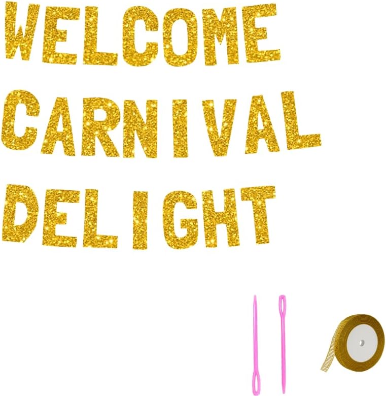 Meowoo Sparkling Gold Glitter Banner for Carnival Decorations