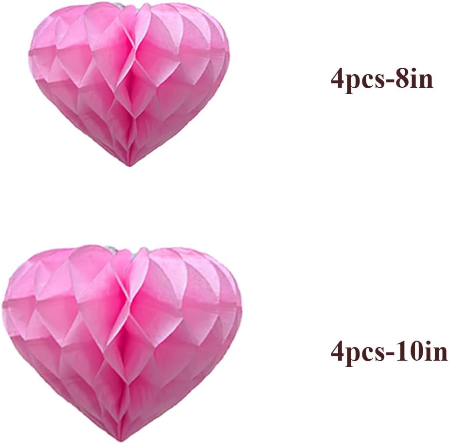 Heart Shaped Honeycomb Party Decorations 8 Pieces Pink