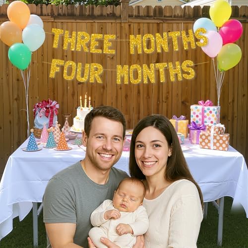 Meowoo 3-Month Celebration Banner with Bold Gold Glitter Letters