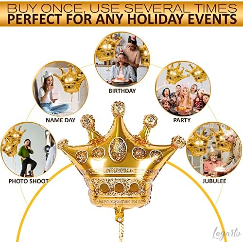 3 Pcs Gold Foil Crown Balloons for Birthday Parties