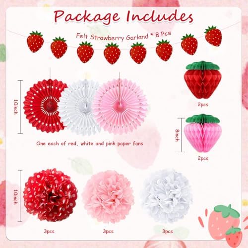 TRBSXRT 24 Pcs Strawberry Party Decorations Set