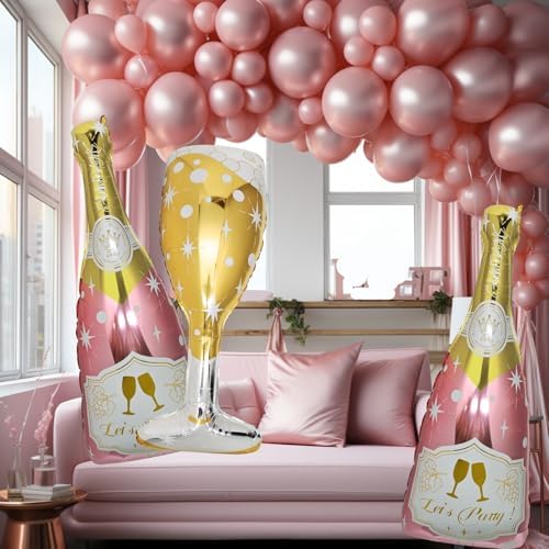 4 Pcs Champagne Balloons Rose Gold Foil Decorations