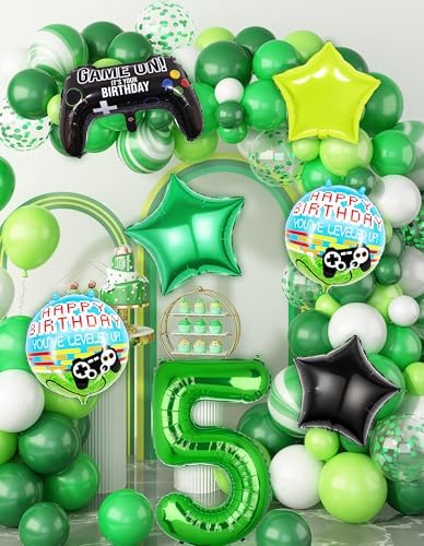 40 Inch Green Pixel Number 5 Balloon Set 7Pcs