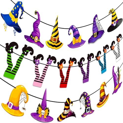 5pcs Witch Hat and Boot Banners Halloween Decor