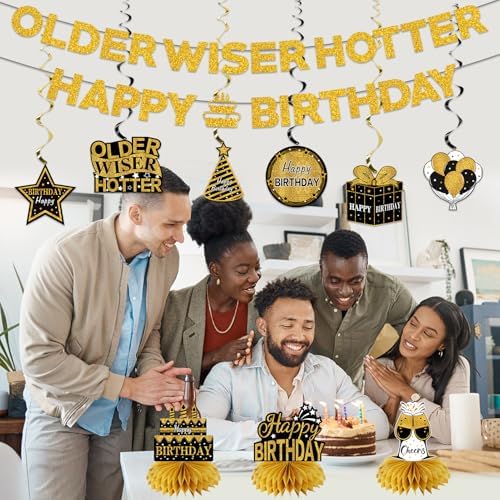 11Pcs Happy Birthday Decor Kit Black Gold