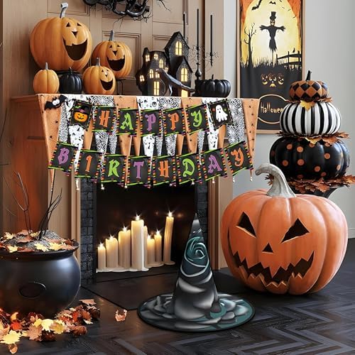 Halloween Birthday Banners with Pumpkin and Ghost Designs
