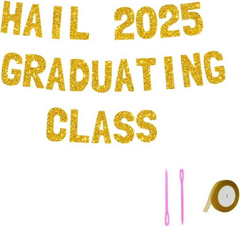 Meowoo 2025 Grad Class Decor Banner with Gold Glitter