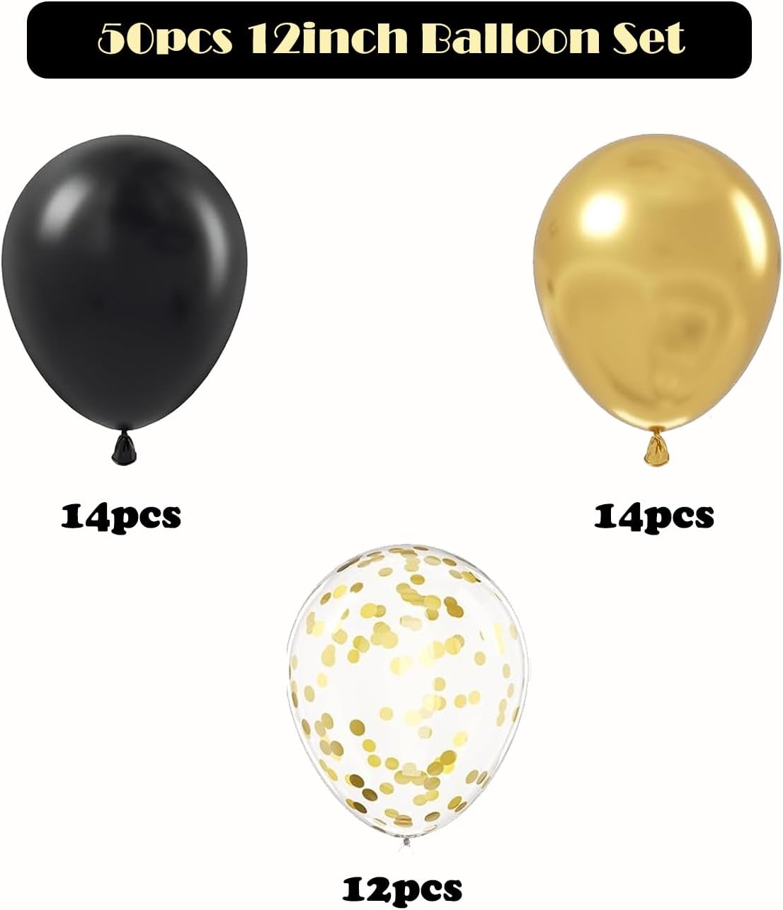 ZOOYOO 50pcs 12 Inch Balloons Black Gold Confetti Party Decor