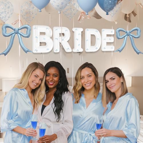 4pcs Dusty Blue Bow Foil Balloons Set