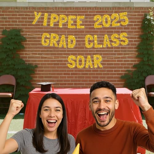 Meowoo Yippee Graduation Decor Sparkling Gold Banner