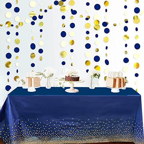 2 Pack Navy Blue Dot Confetti Tablecloths for Parties
