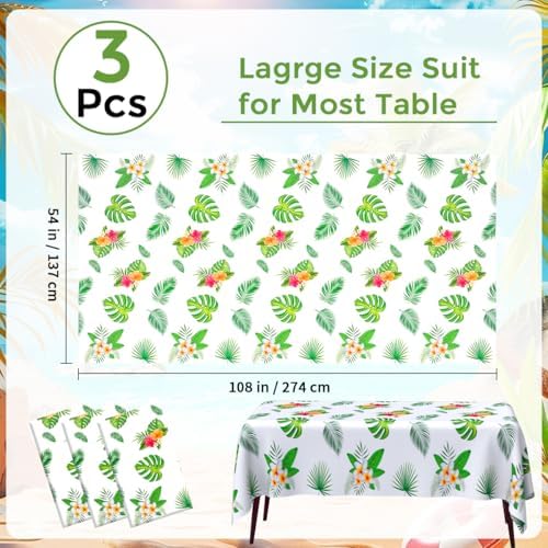 3PCS Hawaiian Luau Tablecloths Plastic 54x108 Inch Disposable Tropical Decor