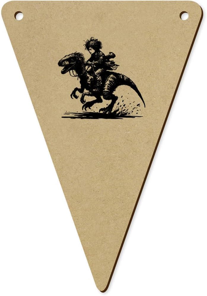 5 x 140mm Boy Riding Velociraptor Wooden Bunting Flags