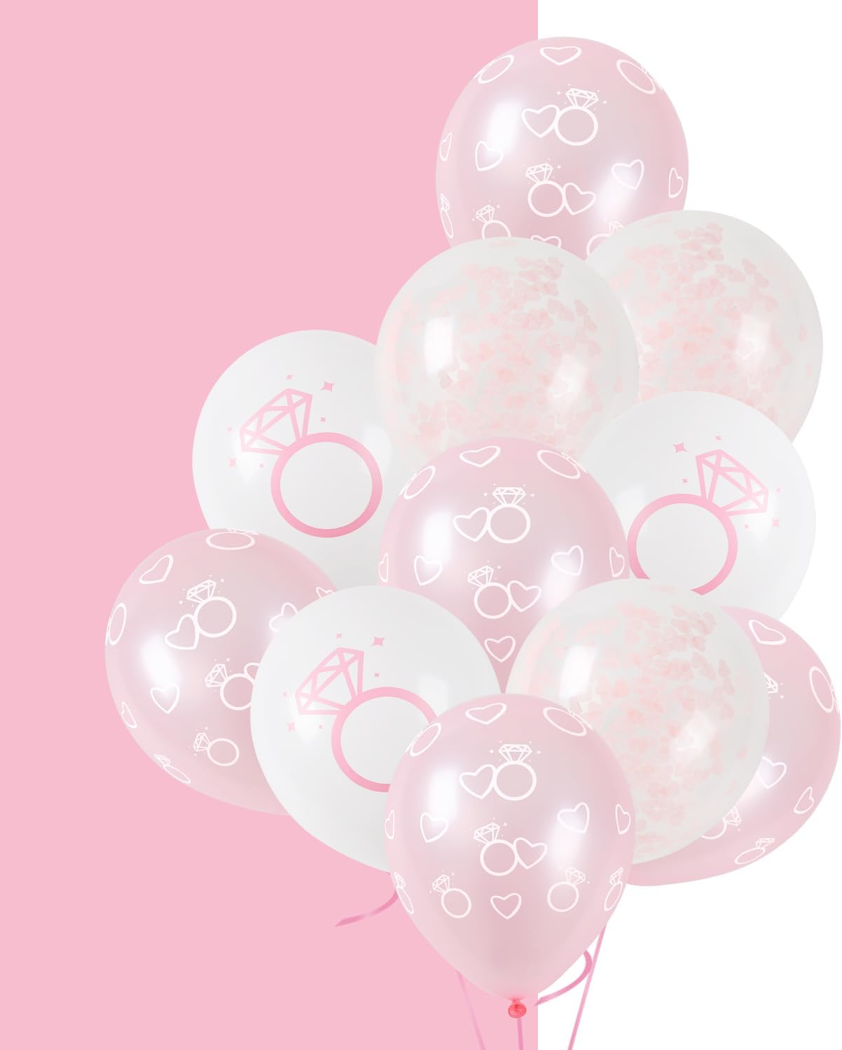 Diamond Heart Pattern Pink Latex Balloons 30 PCS