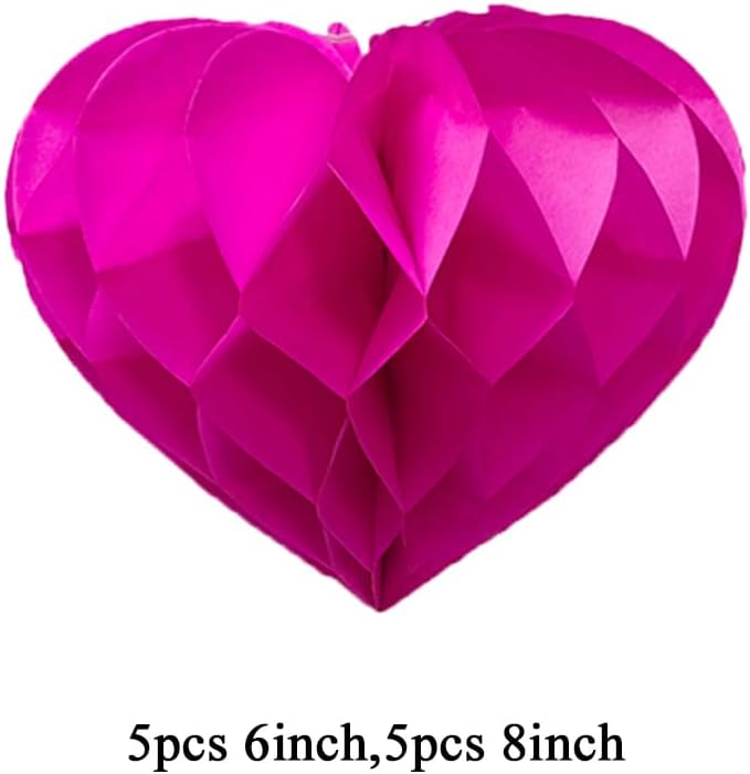 Heart Shaped Honeycomb Balls Party Decor 10pcs Rose Red