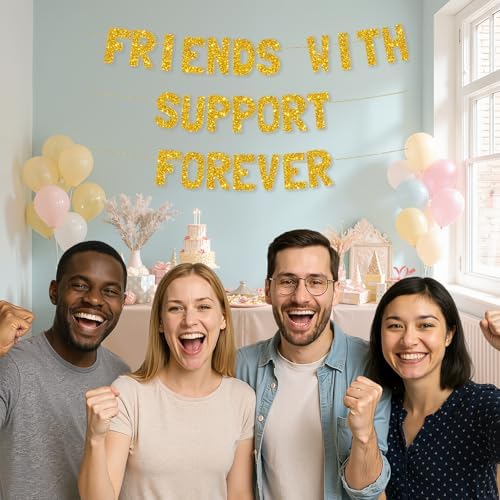 Meowoo Fun Friendship Decor Banner 8 Ft Gold Glitter