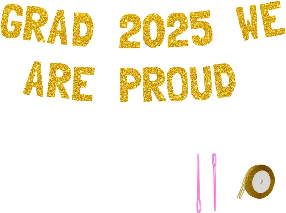 Meowoo Grad 2025 Decor Banner with Gold Glitter
