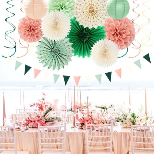 Sage Olive Green Pink Beige Boho Decorations 33pcs