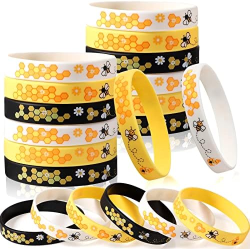 Threan Bee Silicone Bracelets 24 Pack for Parties and Celebrations