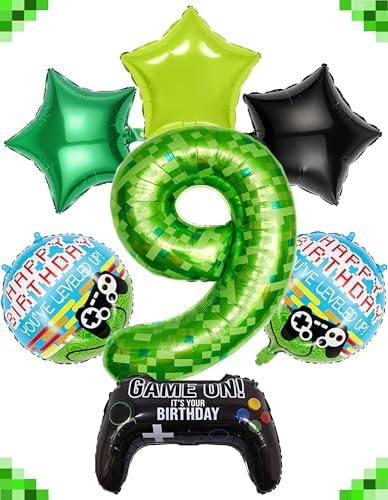40 Inch Green Pixel Number 9 Balloon Set 7Pcs