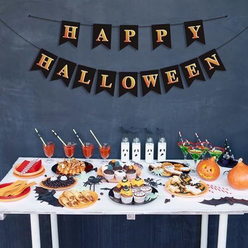 Happy Halloween Black Banner for Party Decorations