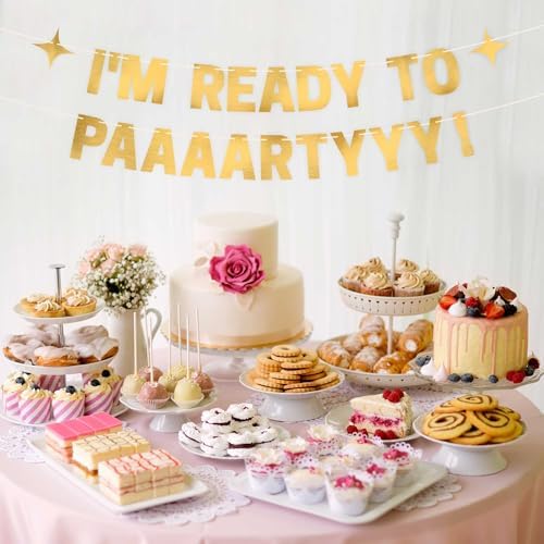 Pre-Strung Im Ready To Party Banner - Gold Metallic