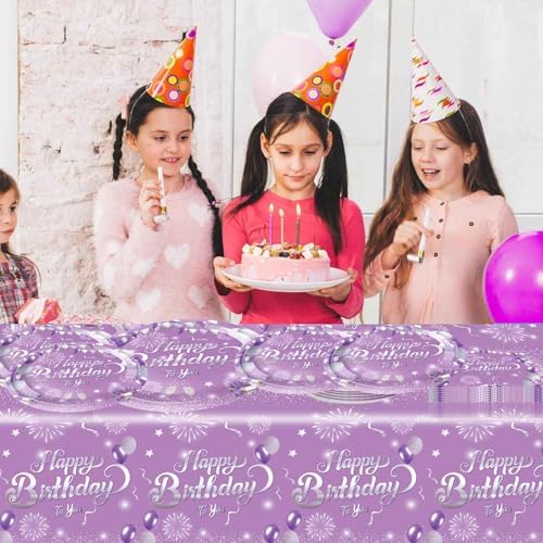 Purple Birthday Decorations Party Tableware Set 81Pcs
