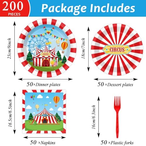 Circus Party Tableware Set 200pcs Serves 50