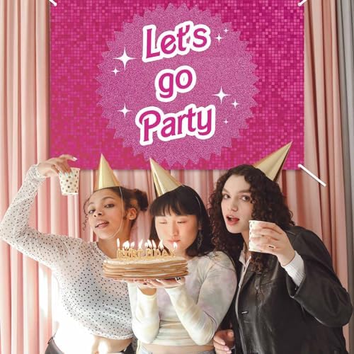 Pink Birthday Party Decorations Lets Go Backdrop Banner