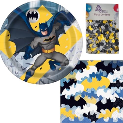 Unique Superhero Party Supplies - Batman Themed Plates and Napkins for 16 Guests