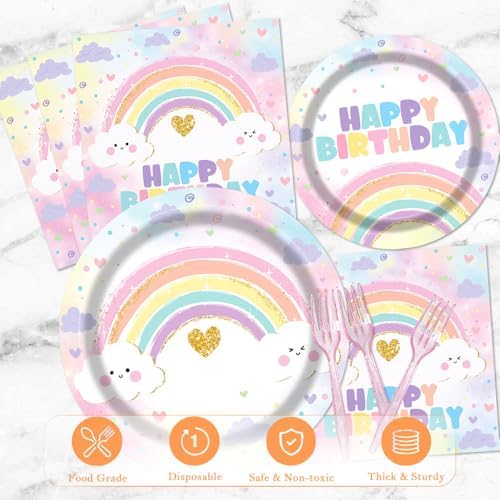 Pastel Rainbow Party Tableware Set for 24 Guests